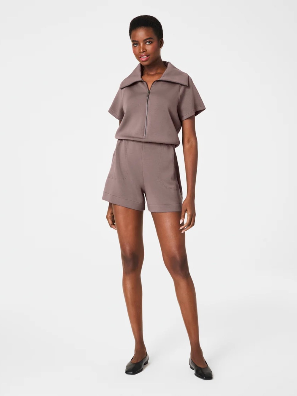 SPANX Air Essential Short Sleeve Zip Front Romper, M, NWT